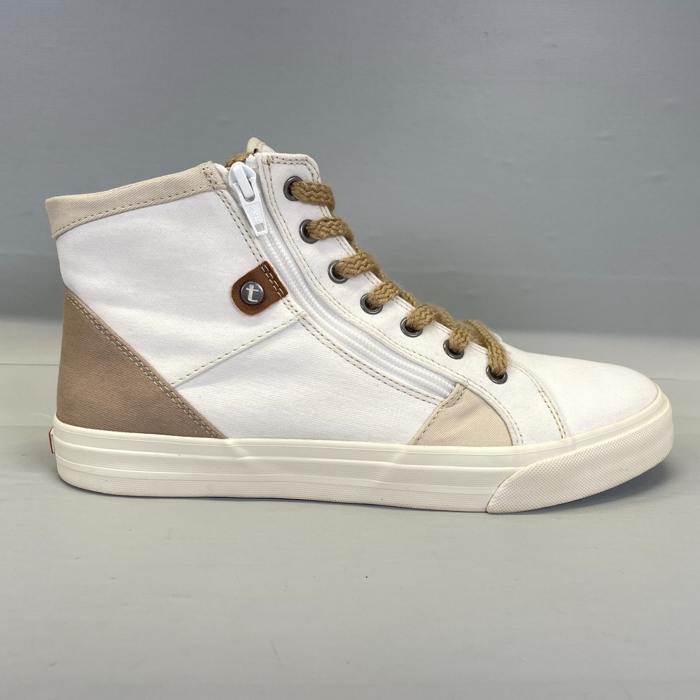Taos Top Soul High Top Sneakers Womens Size 10 White Brown Canvas Zip Up Shoes
